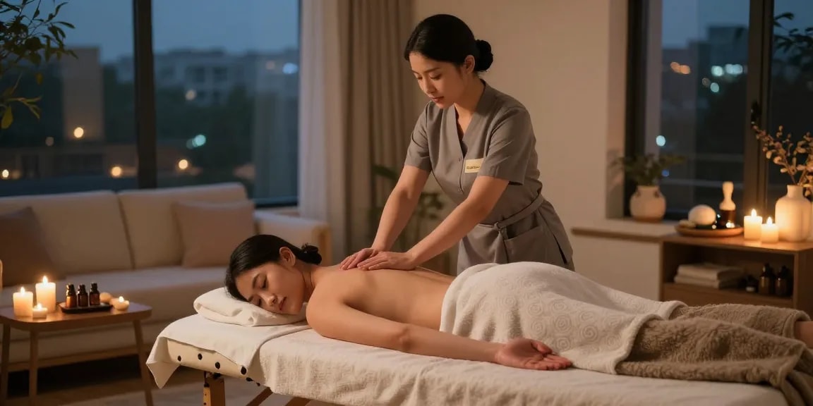 Experience premium 한국인출장 services with a professional masseuse in a cozy home spa environment.