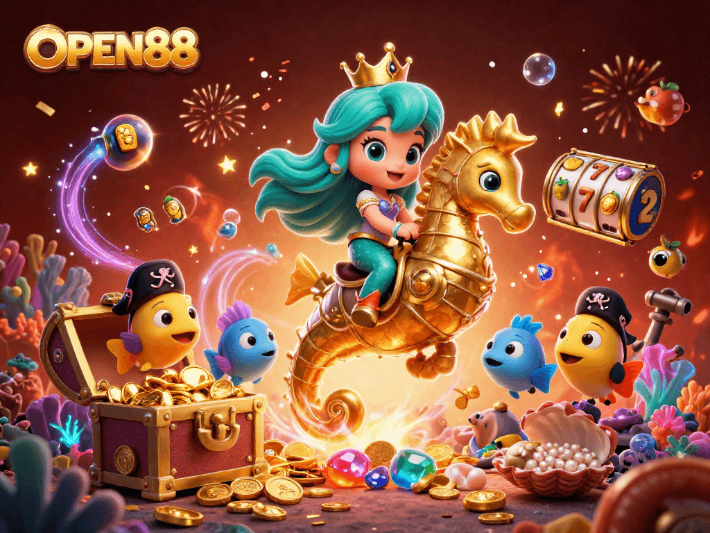 Win big with OPEN88 in a vibrant 3D casino adventure featuring mermaids and treasure.