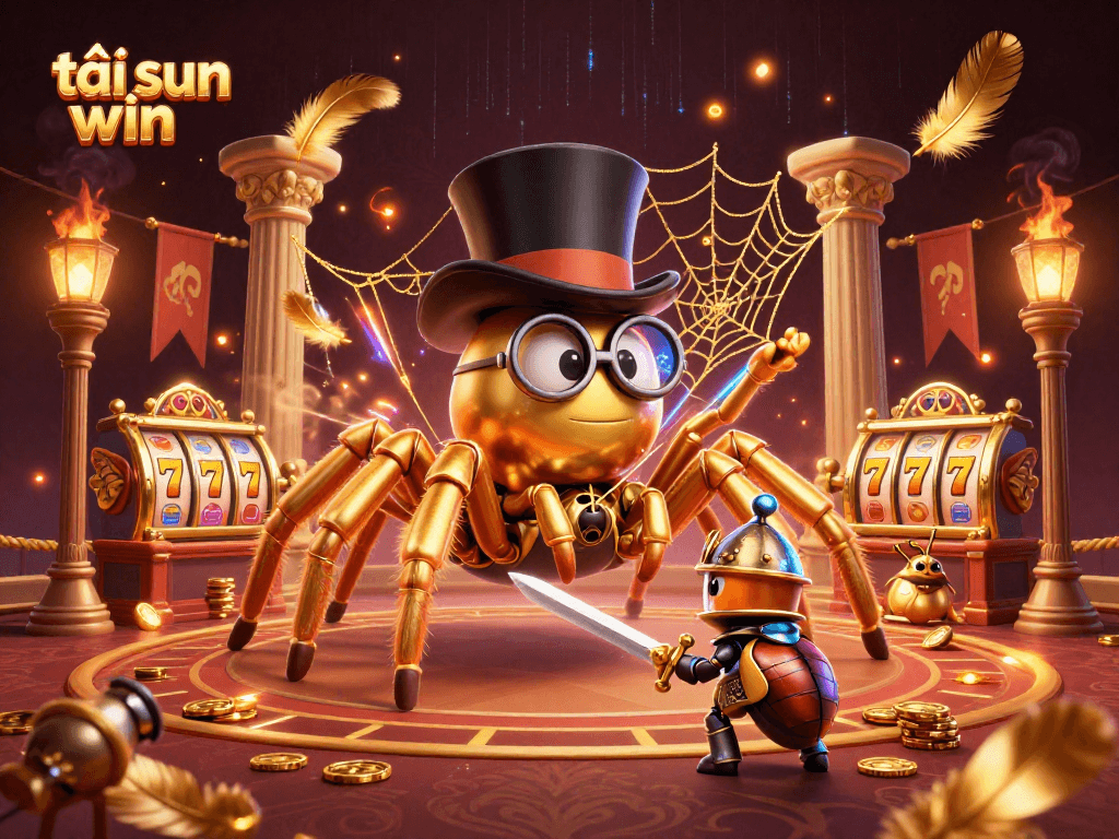 Experience tải sun win with an exciting visual of a giant tarantula and beetle knight amidst vibrant casino elements.