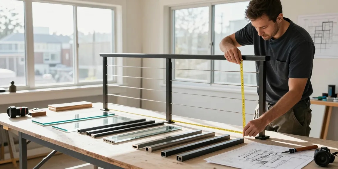 Custom railing Vancouver workshop scene with craftsman creating metal railings, showcasing design precision.