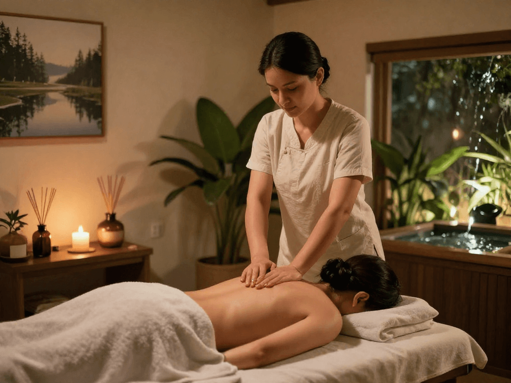 Soothe your stress with 의왕출장안마 in a calming massage therapy room.