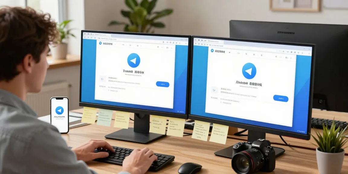 Configuring Telegram Chinese language settings on a desktop in a modern office