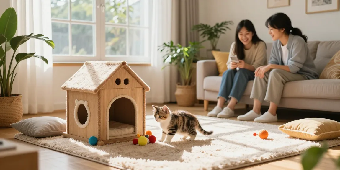 Cat Condos provide a playful, cozy environment for kittens in a family living room.