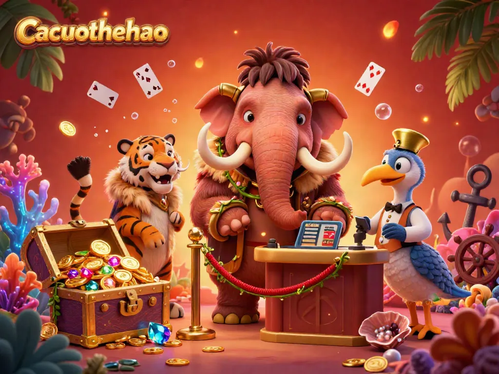 Experience the excitement of Cacuocthethao with a vibrant 3D casino scene featuring unique animal characters.