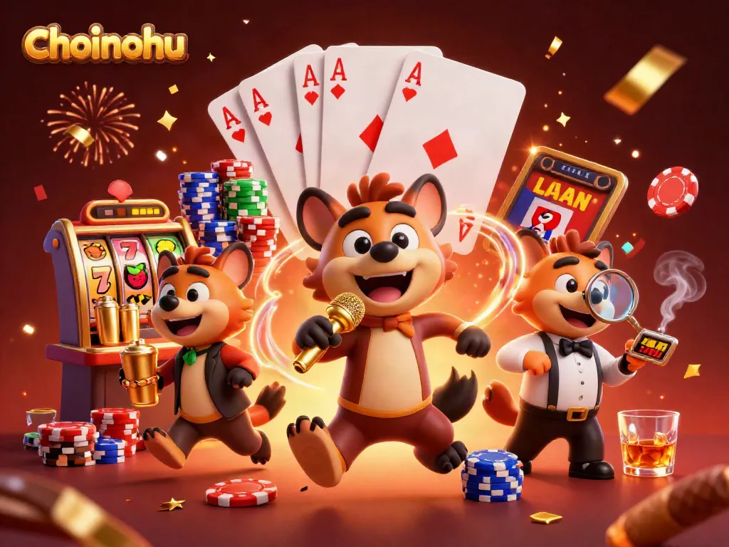 Enjoy thrilling slots and vibrant casino energy at choinohu with colorful characters and elements.