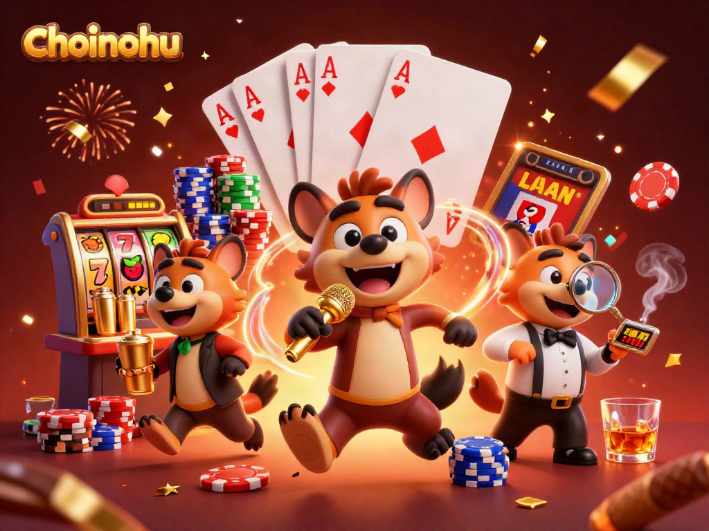 Enjoy thrilling slots and vibrant casino energy at choinohu with colorful characters and elements.