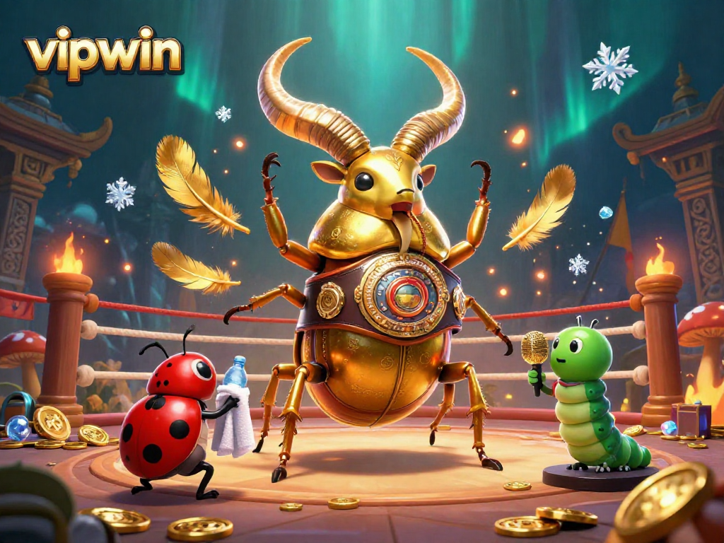 Experience thrilling action with vipwin as a golden stag beetle takes center stage in a vibrant casino showdown.