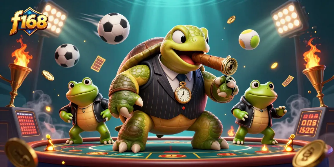 Experience the thrill of f168 betting with a dynamic scene featuring animated characters and casino elements.
