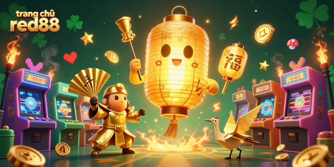 Experience the gaming excitement at trang chủ red88 with a vibrant casino scene featuring golden lanterns and arcade games.