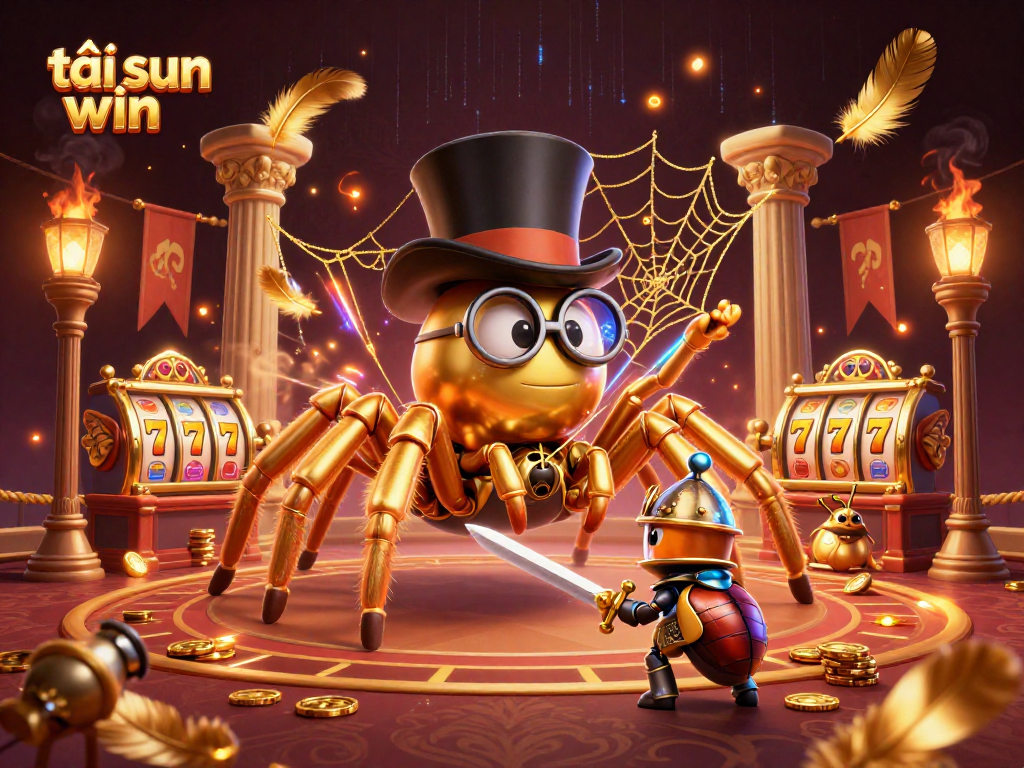 Experience tải sun win with an exciting visual of a giant tarantula and beetle knight amidst vibrant casino elements.