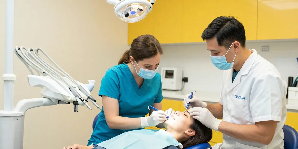 Dentist Coquitlam - Trusted local dental service provider performing an examination in modern clinic.