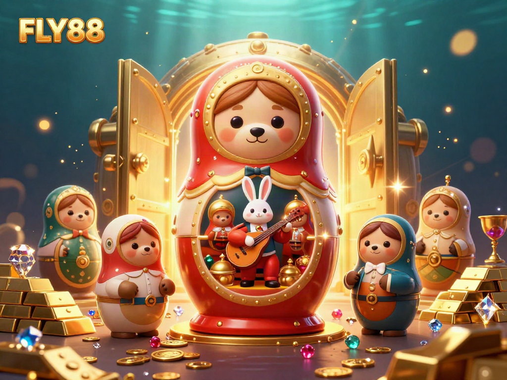 Engage in thrilling gameplay at FLY88 with vibrant casino elements and a charming 3D illustration.