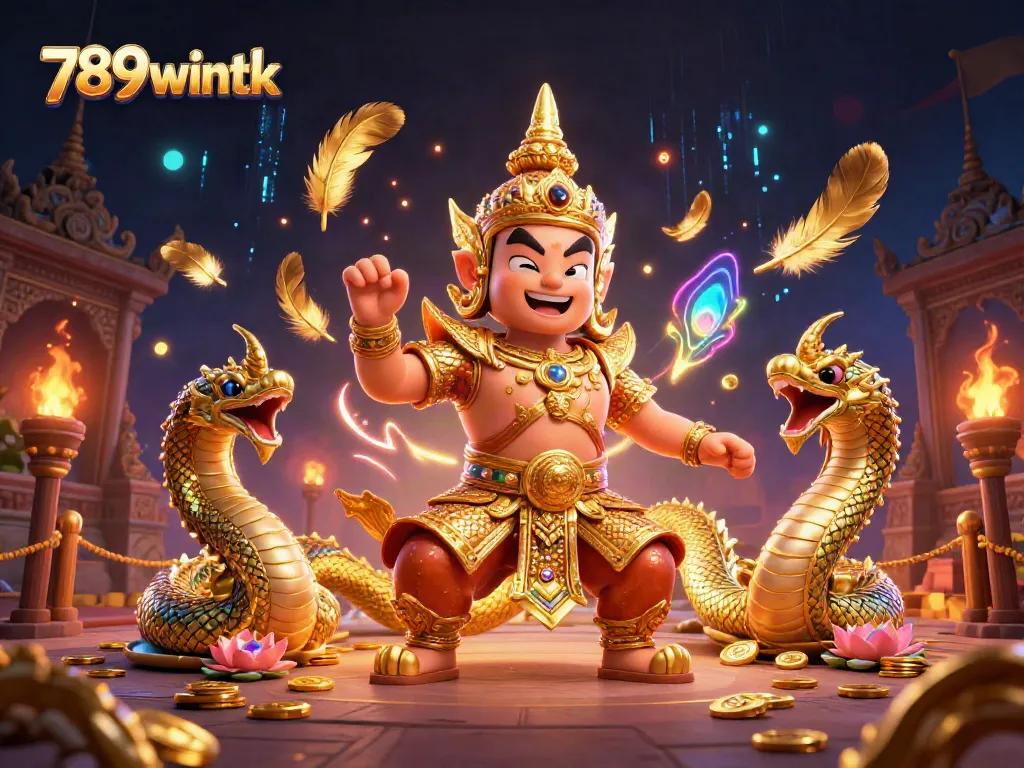 Experience the vibrant 789wintk gaming world with a dynamic altar filled with gold coins and energetic guardians.
