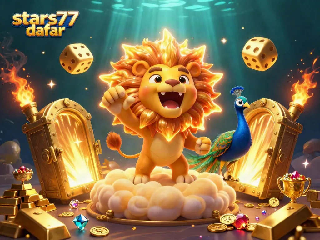 Permainan menarik di stars77 daftar dengan simbol slot dan dadu emas yang penuh keberuntungan.
