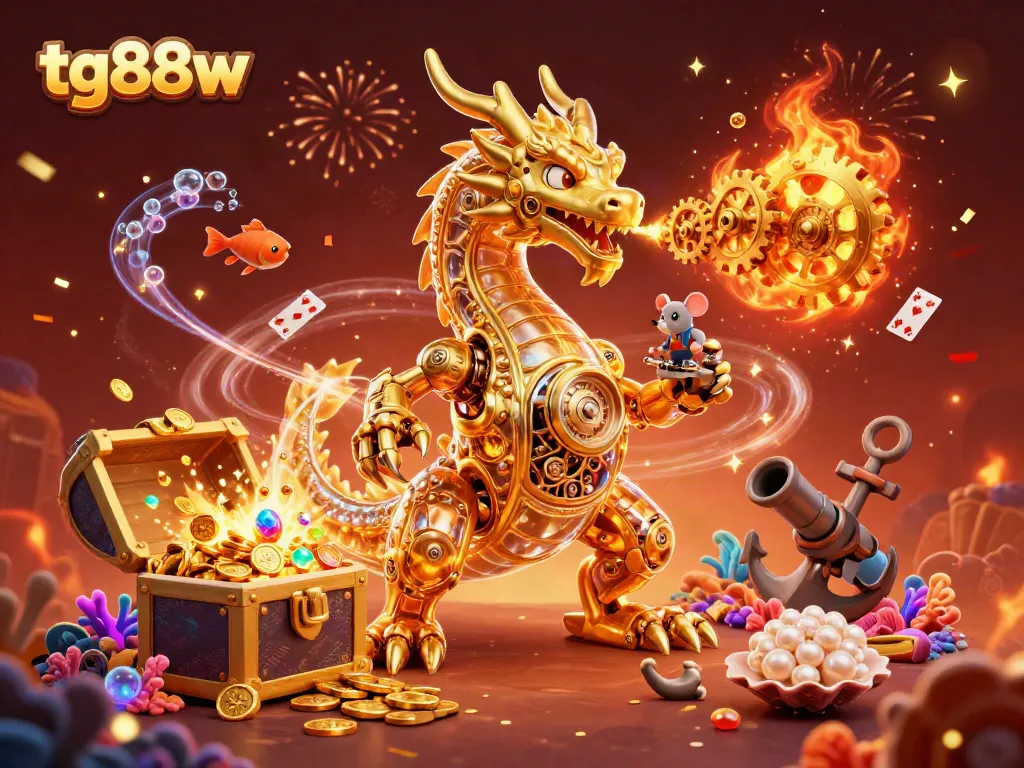 Experience thrilling gameplay at tg88w with a golden dragon, underwater treasures, and vibrant casino elements.
