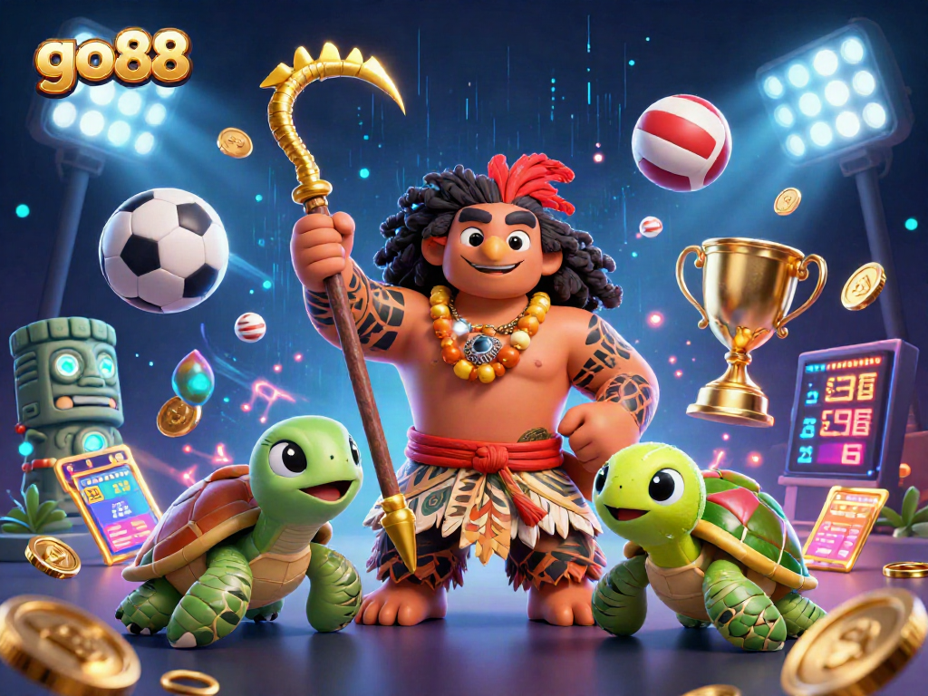 Trải nghiệm giải trí tại go88 với các nhân vật hoạt hình sống động giữa lúc những quả bóng thể thao bay lượn.
