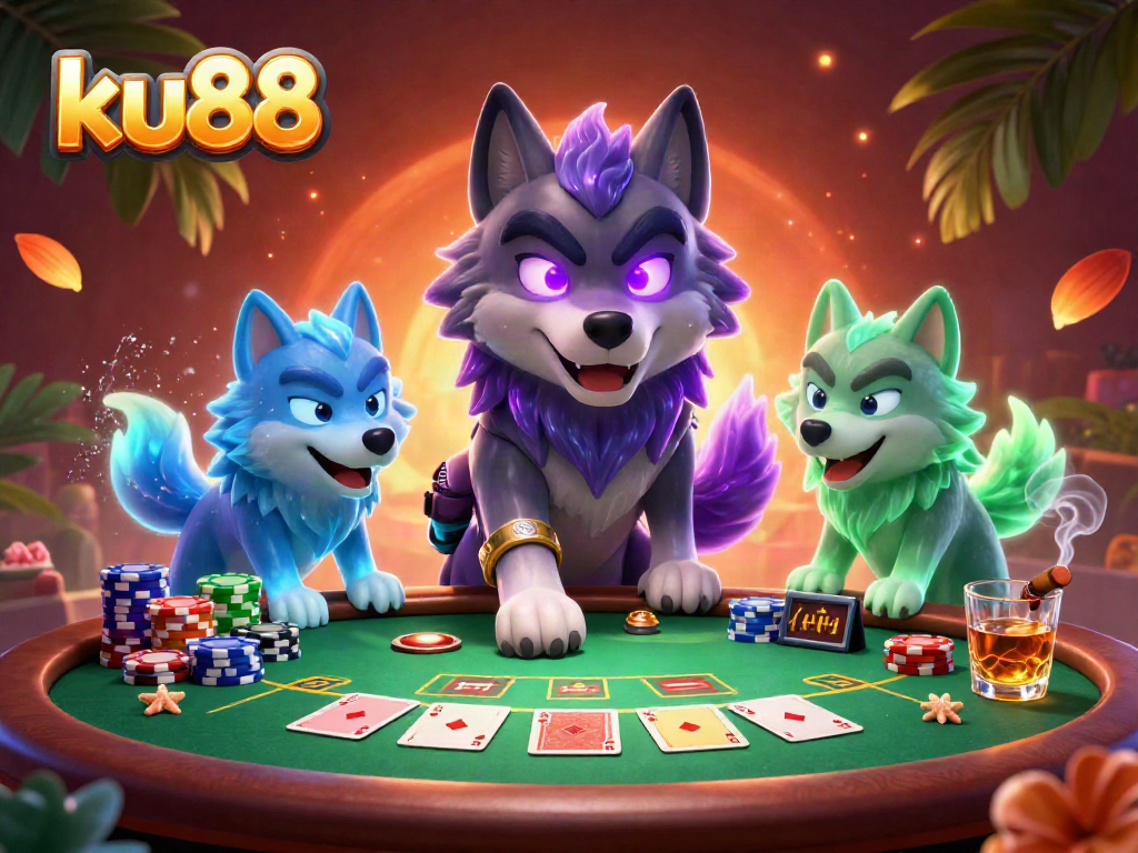 ku88 showcases a thrilling poker scene with a magic wolf leader and ghostly companions.