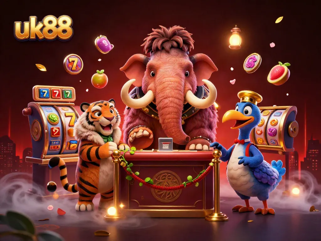 Spin to win at uk88 with vibrant casino characters and immersive game elements in a festive setting.