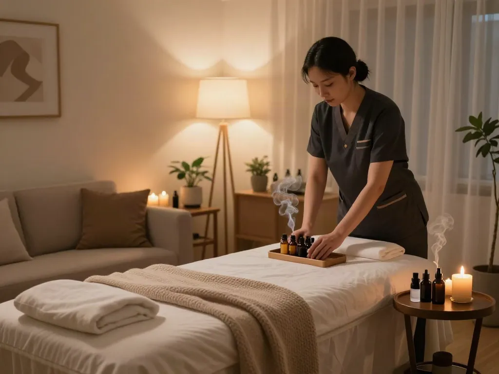 Experience relaxation with professional 부천출장마사지 in a serene home setting.