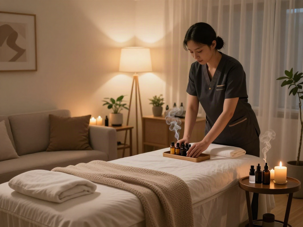 Experience relaxation with professional 부천출장마사지 in a serene home setting.
