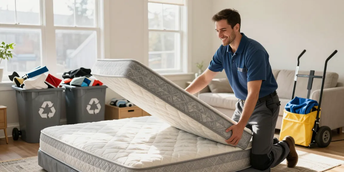 Vancouver Mattress Removal by a professional technician in a clean home, ensuring sustainable disposal.