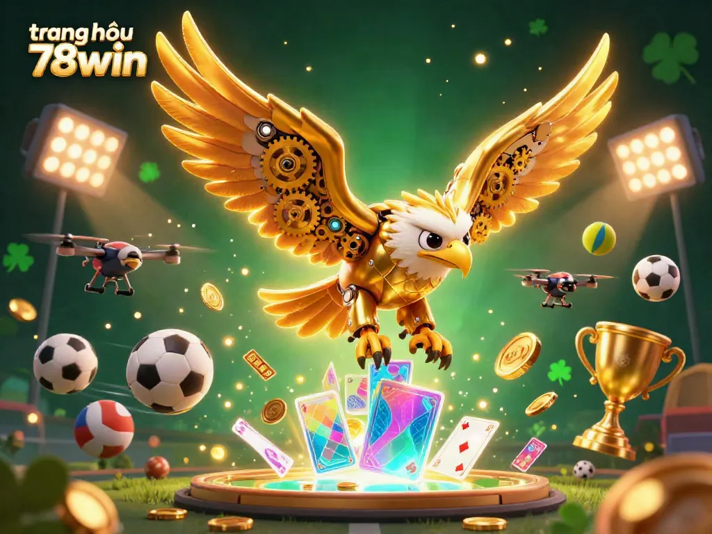 Experience the thrilling world of trang chủ 78win with a dynamic illustration of a golden eagle amidst gaming elements.