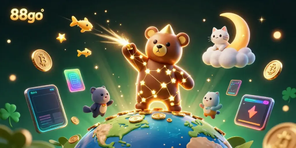 Experience thrilling gameplay with 88go as constellation bear scoops coins in a cosmic casino
