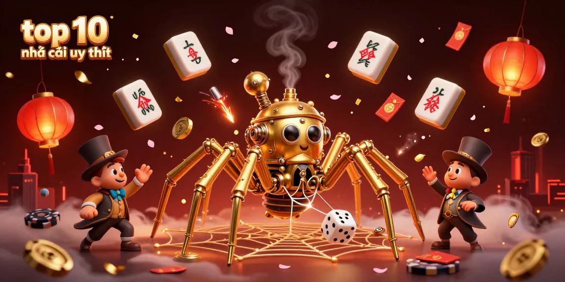 Engage in thrilling games at the top 10 nhà cái uy tín, featuring dynamic steampunk elements and vibrant casino imagery.