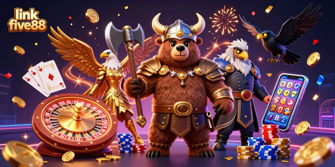 Engage with link five88 in an exhilarating 3D casino scene featuring a Viking bear and Valkyrie eagle.