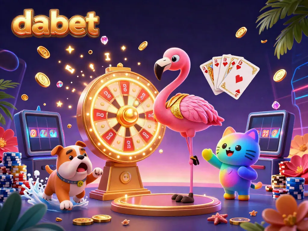 Dabet engages bettors with exciting games and promotions in this vibrant casino illustration.