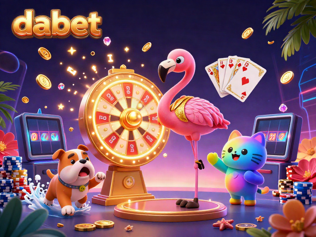 Dabet engages bettors with exciting games and promotions in this vibrant casino illustration.