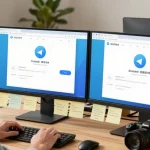 Configuring Telegram Chinese language settings on a desktop in a modern office