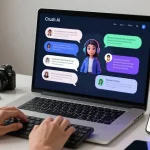 Engaging scene featuring Crush AI chatbot interface on a sleek computer, showcasing interactive AI capabilities in a modern workspace.