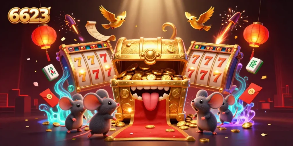 Engage with thrilling 6623 casino slot action featuring gold treasures, vibrant fireworks, and vibrant scenes.