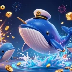 Experience excitement at tx88casino with a playful whale, narwhal, and dolphins amidst vibrant gaming elements.