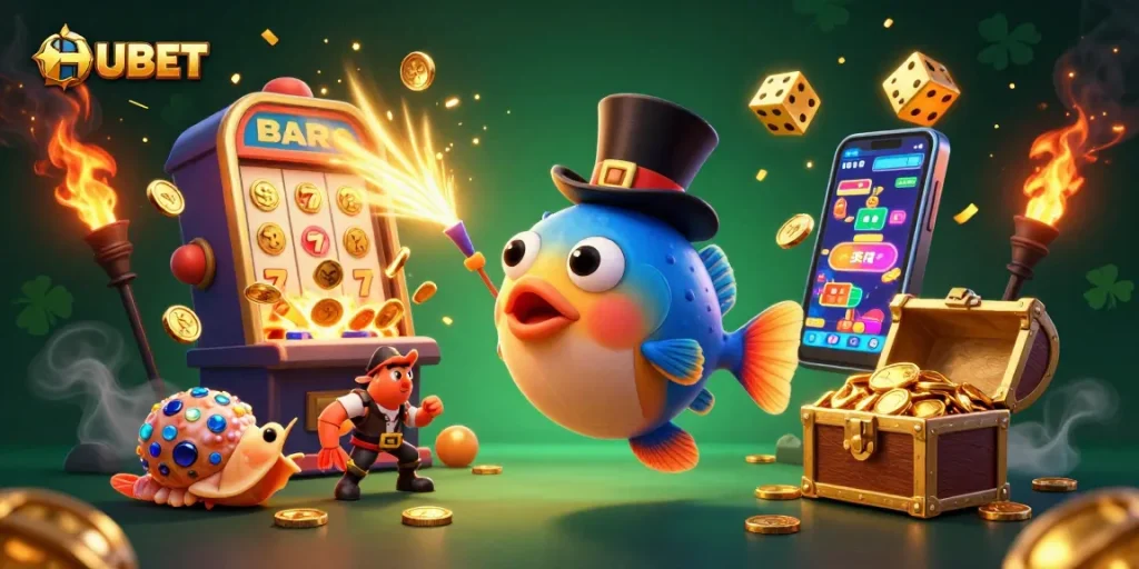 HUBET offers thrilling experiences with a vibrant slot scene featuring a deep-sea anglerfish.