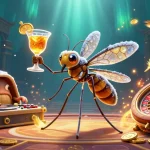 Join 6623 for thrilling casino action; watch a playful mascot with a cocktail and a DJ.