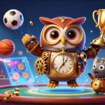 Experience dynamic sports action at Au88 DM with a vibrant casino scene filled with characters, trophies, and betting slips.