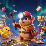 Experience thrilling wins at sky88 with this vibrant slot game illustration of a treasure hunter and canary.