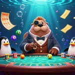 Experience exciting gaming at gg88vn with a jolly walrus playing poker underwater in a vibrant scene.