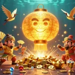 Experience the excitement of may88 game with a vibrant 3D illustration showcasing floating spirits and treasure.