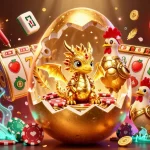 Experience thrilling gaming at SC88 with a powerful gold dragon emerging from a jackpot nest of chips.