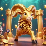 Cakhiatv showcases an exciting scene with a golden ram charging through a colorful gaming world.