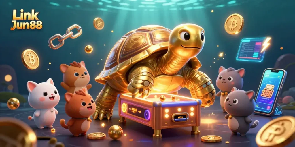 Experience the thrilling action at Link Jun88 as players enjoy a vibrant crypto-themed casino scene.