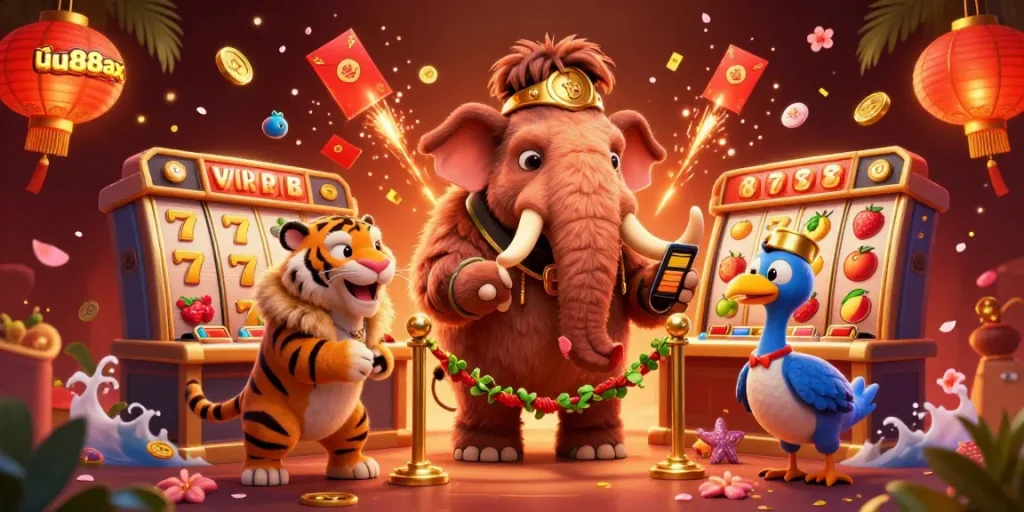 Experience the lively atmosphere of uu88ax casino with characters enjoying fun gaming moments.