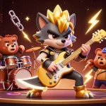 Experience exciting gameplay at 98winac with our electrifying casino scene featuring vibrant characters and crypto elements.