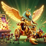 Experience thrilling action at tg88ac with a golden beetle chariot amidst a jackpot explosion in this vibrant casino illustration.