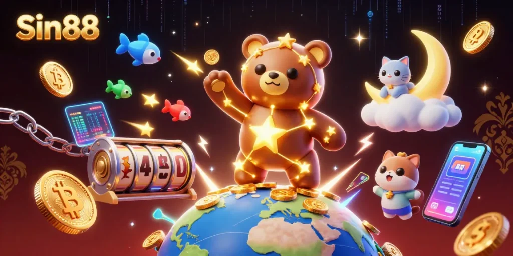 Sin88 players enjoy immersive gaming with slots, gold coins, and vibrant wildlife.