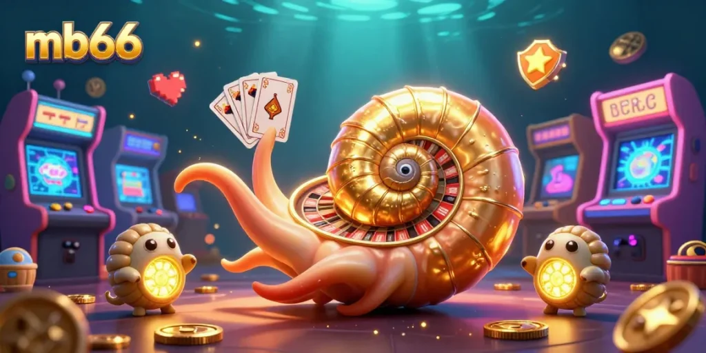 Experience thrilling casino gameplay with mb66 in a vibrant underwater scene featuring a giant roulette nautilus.