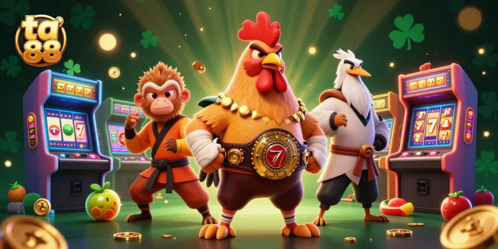Experience the thrill of ta 88 with a vibrant 3D illustration showcasing casino excitement and animated characters.